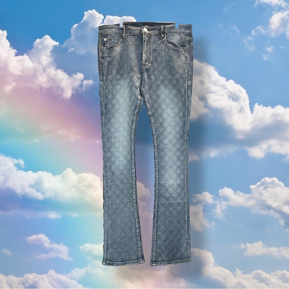 NOVA MENS I BE JEWELED STACKED SKINNY FLARE JEANS - SZ 34